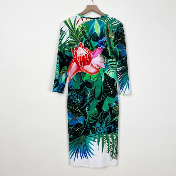 Roberto Cavalli Tropical Floral & Animal Print Midi Dress Cocktail Party Beach - Picture 10 of 13